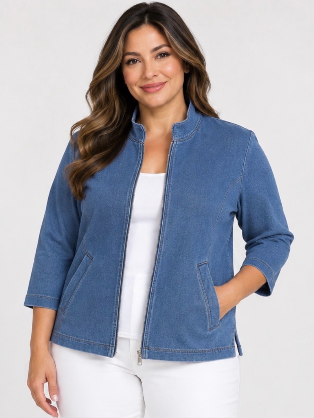 Denim & Co. Regular Duo Stretch 3/4 Sleeve Jacket Med Denim Blue Size L  A687455